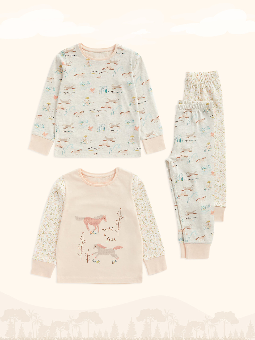 

mothercare Girls Set of 2 Printed Night Suits, Beige
