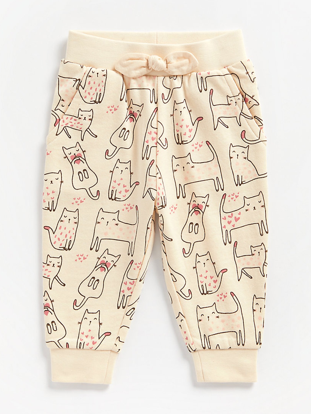 

mothercare Infant Girls Cream-Coloured Slim Fit Printed Pure Cotton Joggers