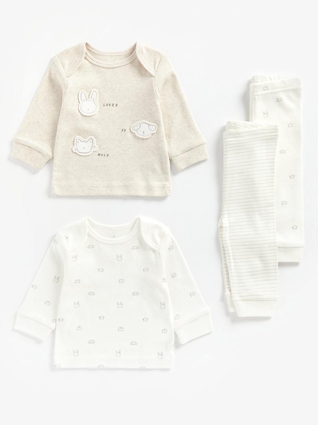 

mothercare Unisex Kids Set Of 2 Cream-Coloured Printed Night Suit