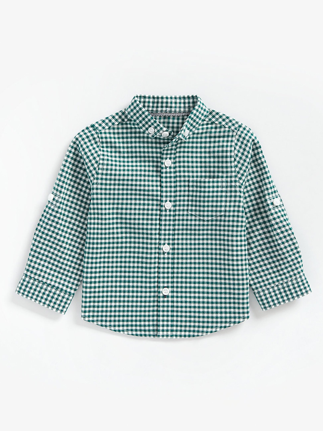 

mothercare Boys Green Gingham Checks Opaque Pure Cotton Casual Shirt