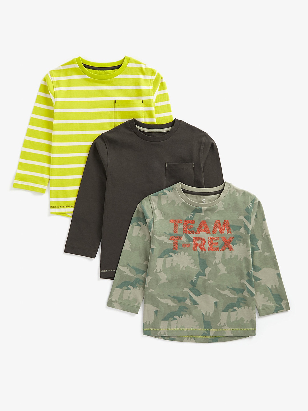 

mothercare Boys Pack of 3 Pure Cotton Printed Pure Cotton T-shirts, Green
