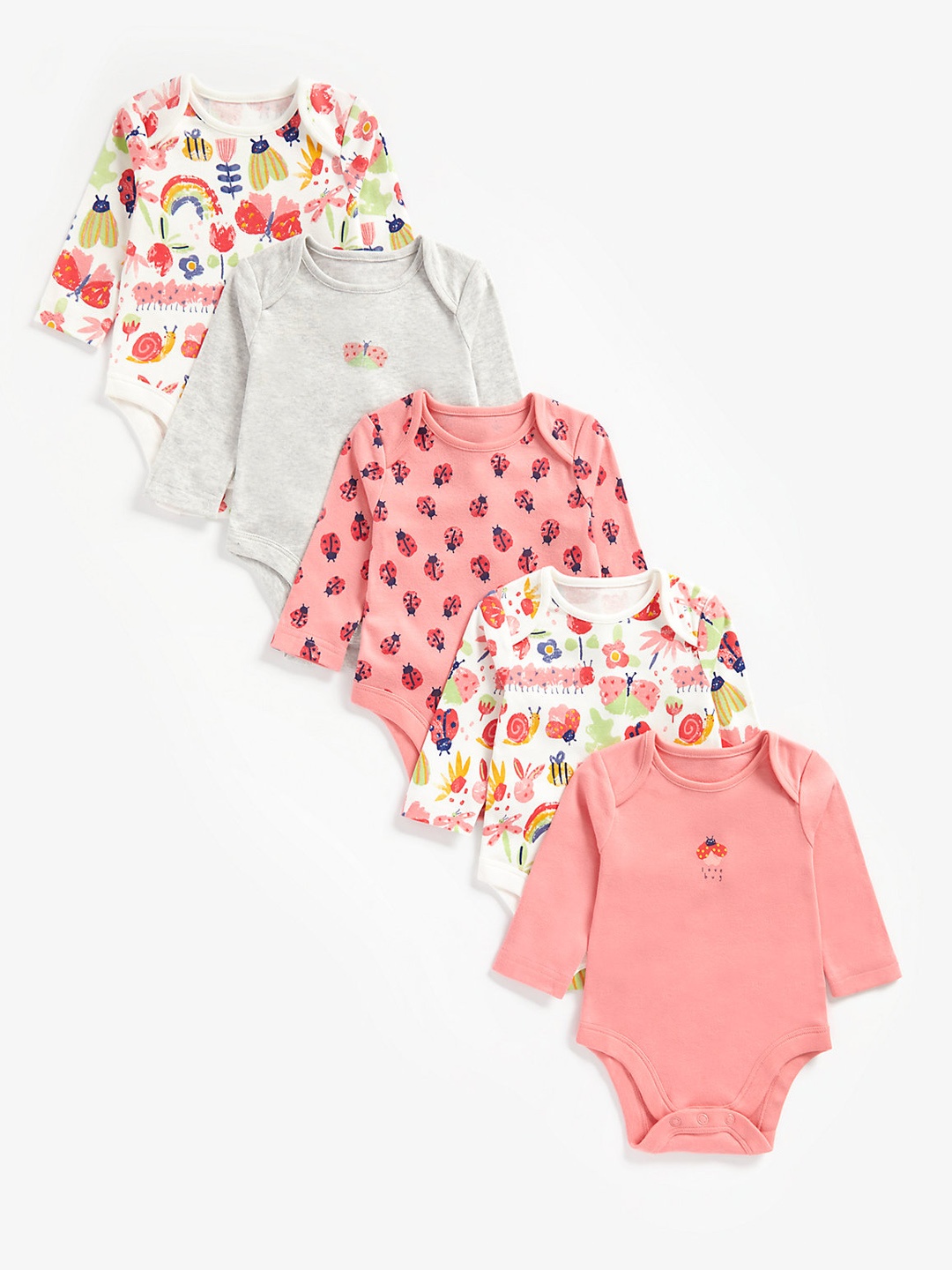 

mothercare Infant Girls Pack of 5 Pure Cotton Bodysuit, Pink