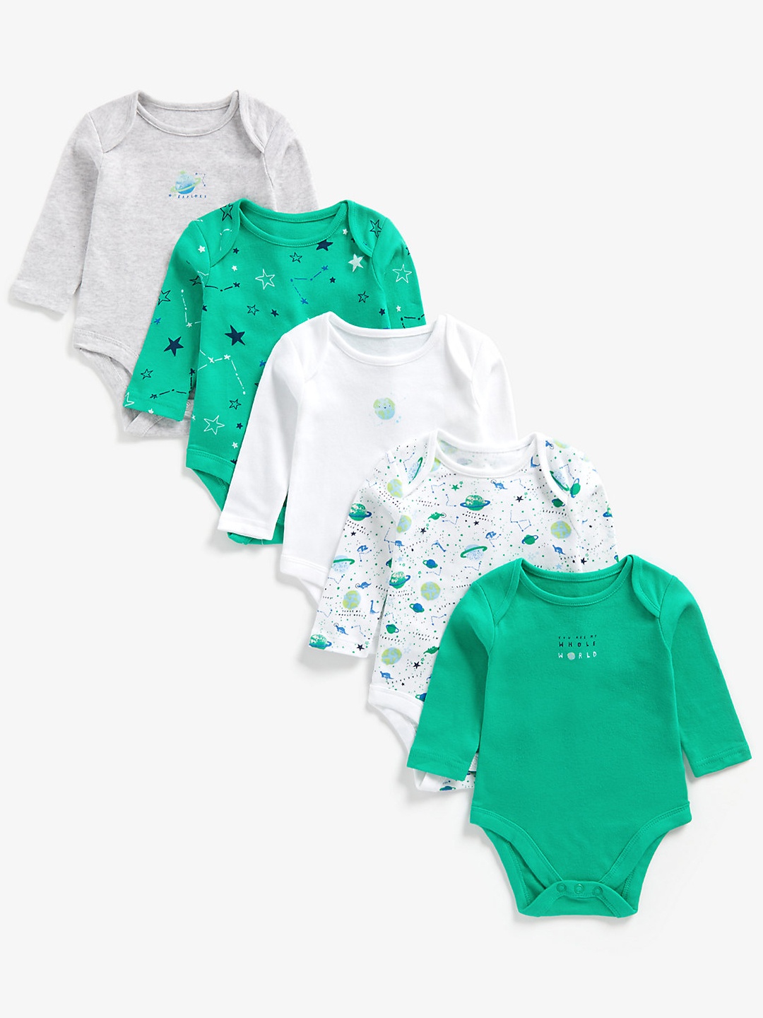 

mothercare Infant Boys Pack of 5 Pure Cotton Bodysuits, Green