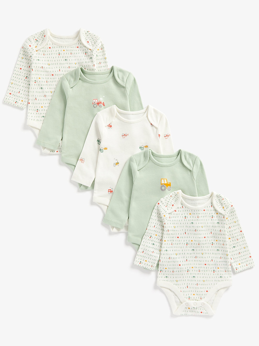 

mothercare Infant Boys Pack of 5 Pure Cotton Bodysuit, Green