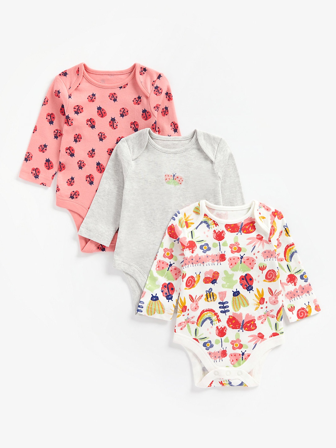 

mothercare Infant Girls Pack of 3 Pure Cotton Bodysuits, Pink