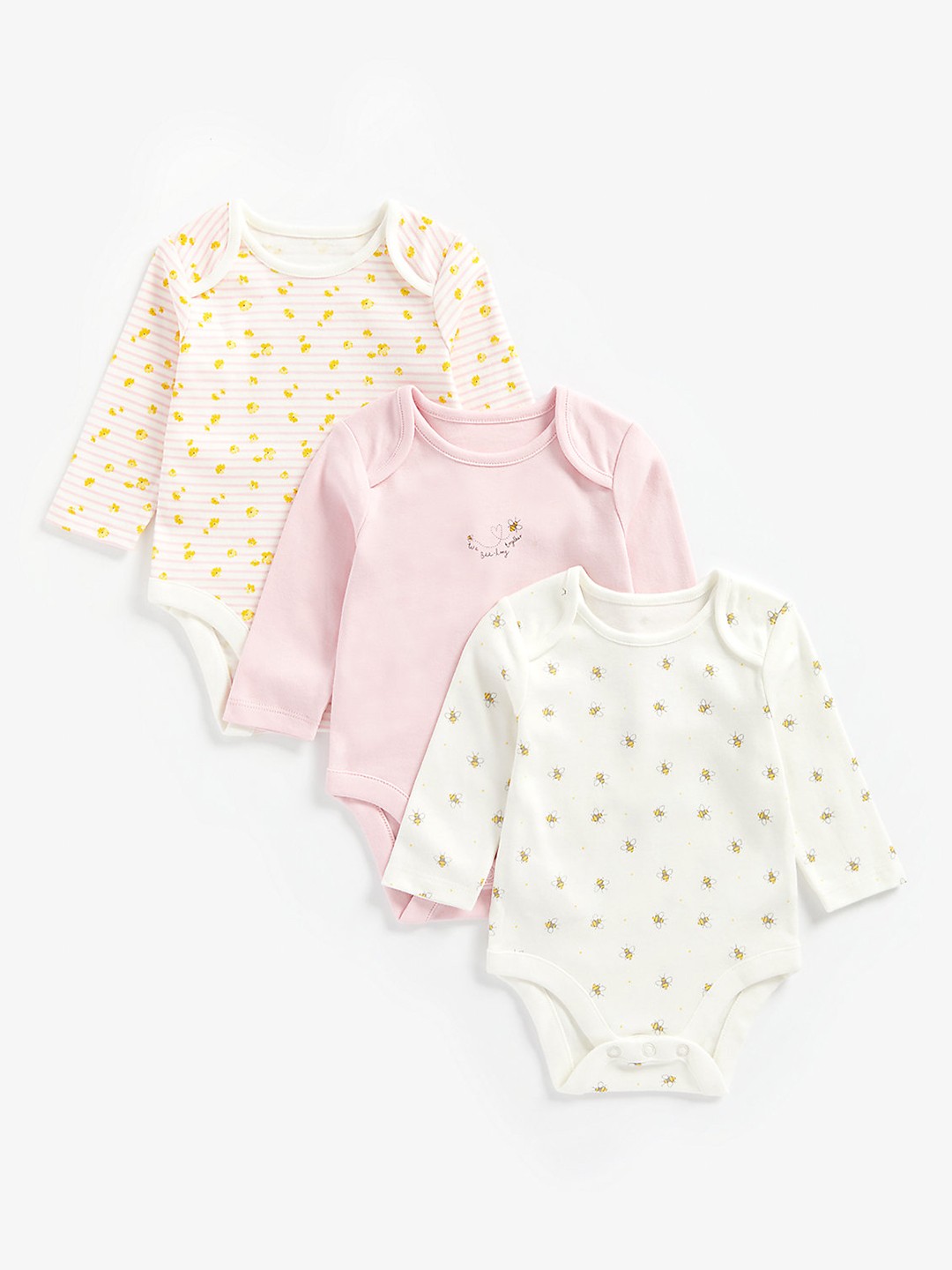 

mothercare Infant Kids Pack Of 3 Printed Pure Cotton Bodysuits, White