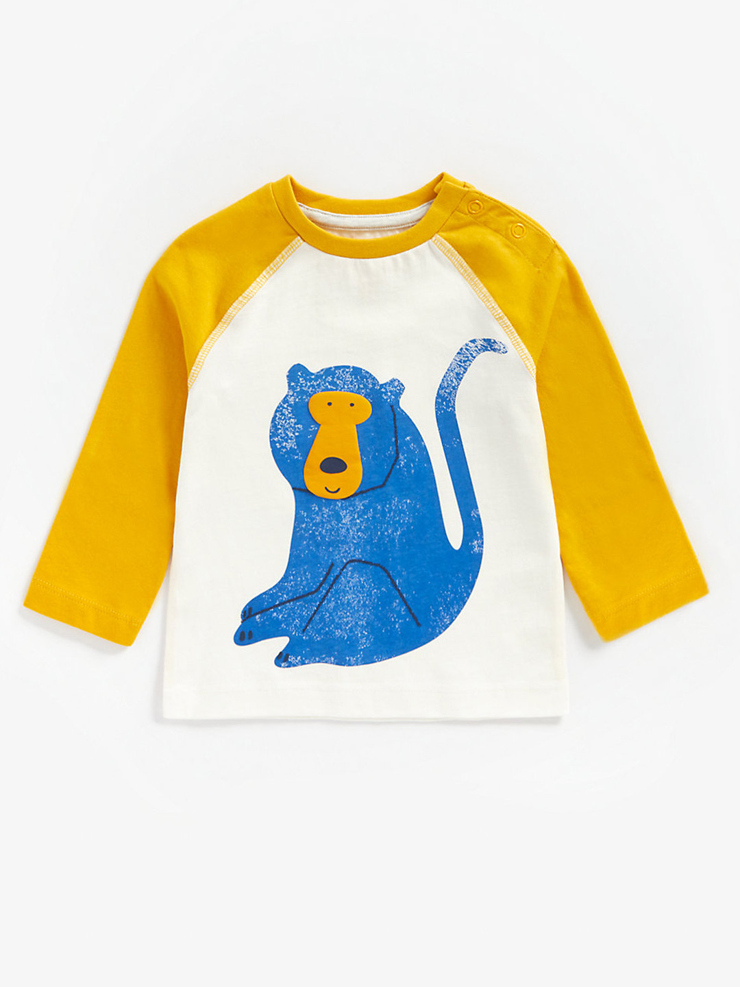 

mothercare Infant Boys White Yellow Printed Pure Cotton T-shirt