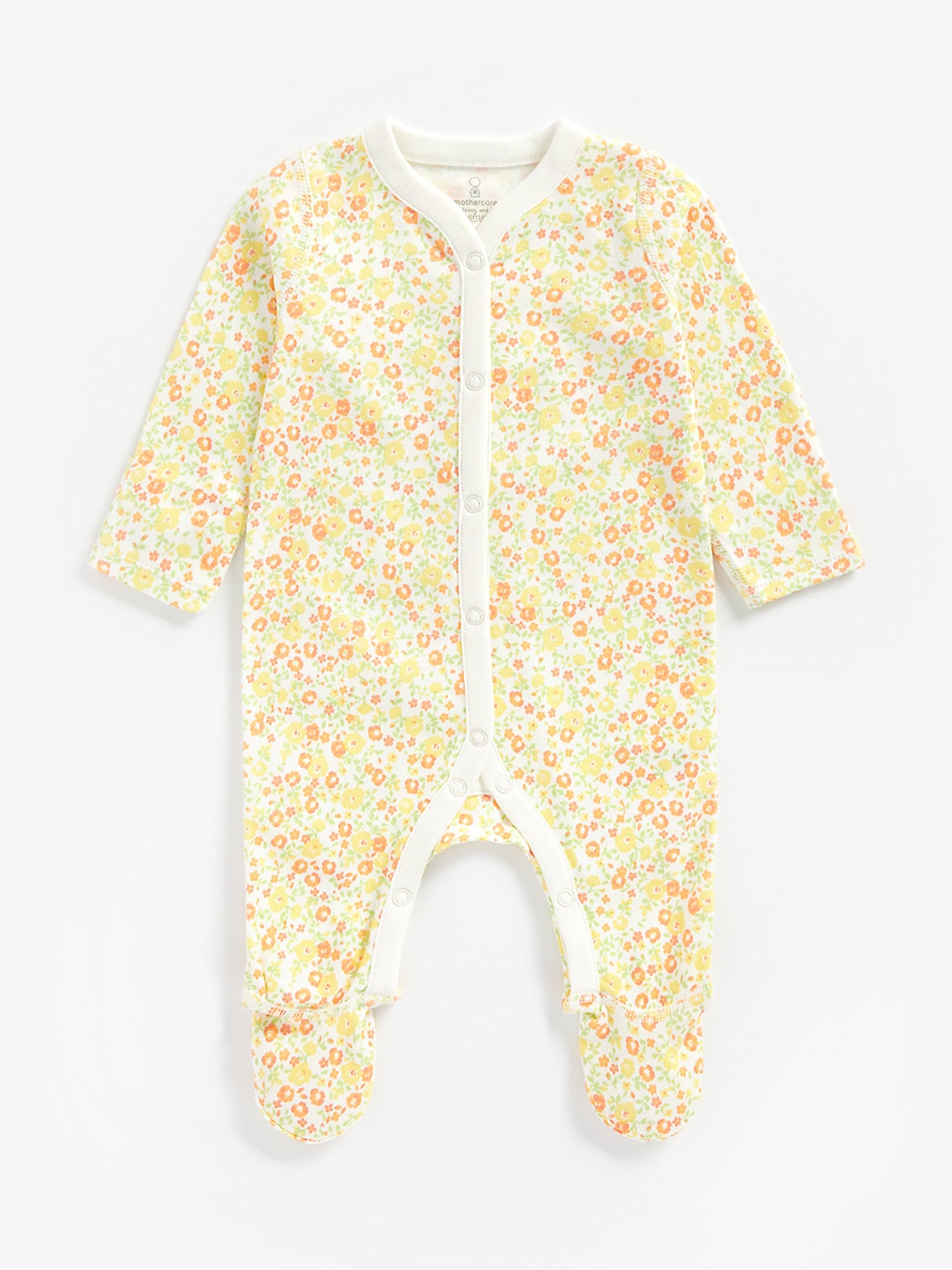 

mothercare Infant Girls Yellow Ditsy Floral Printed Organic Cotton Sleepsuit