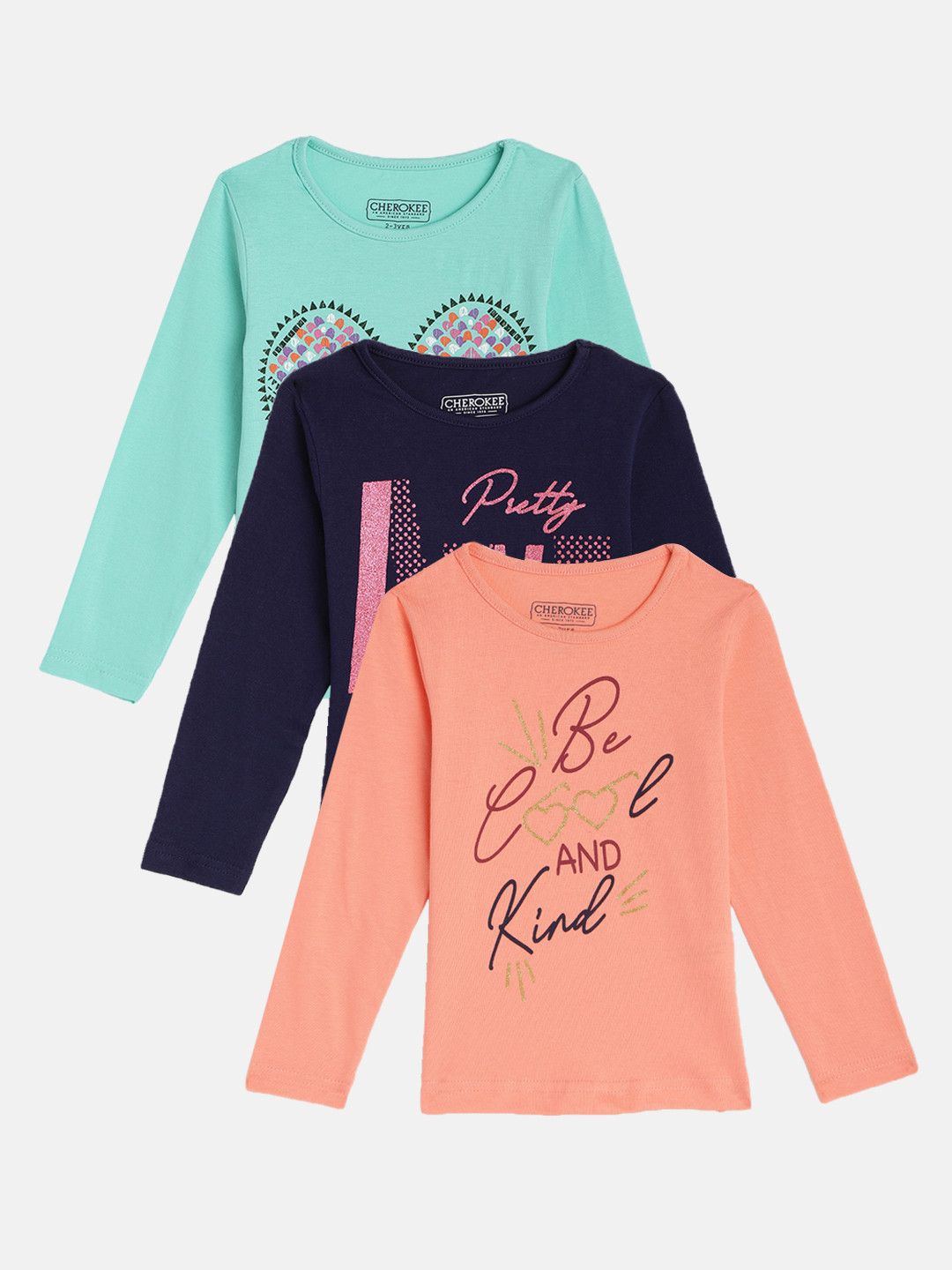 

Cherokee Girls Assorted Pack of 3 Printed Pure Cotton T-shirts