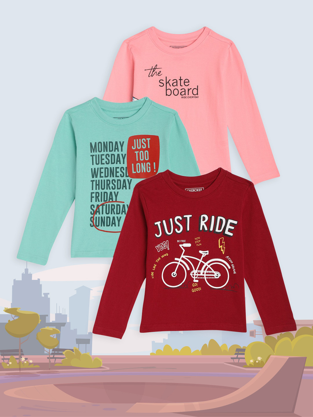 

Cherokee Boys Pack Of 3 Assorted Printed Round Neck Pure Cotton T-shirts