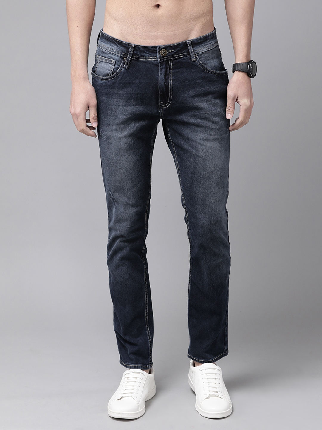 

Roadster Men Navy Blue Skinny Fit Low Distress Light Fade Stretchable Jeans