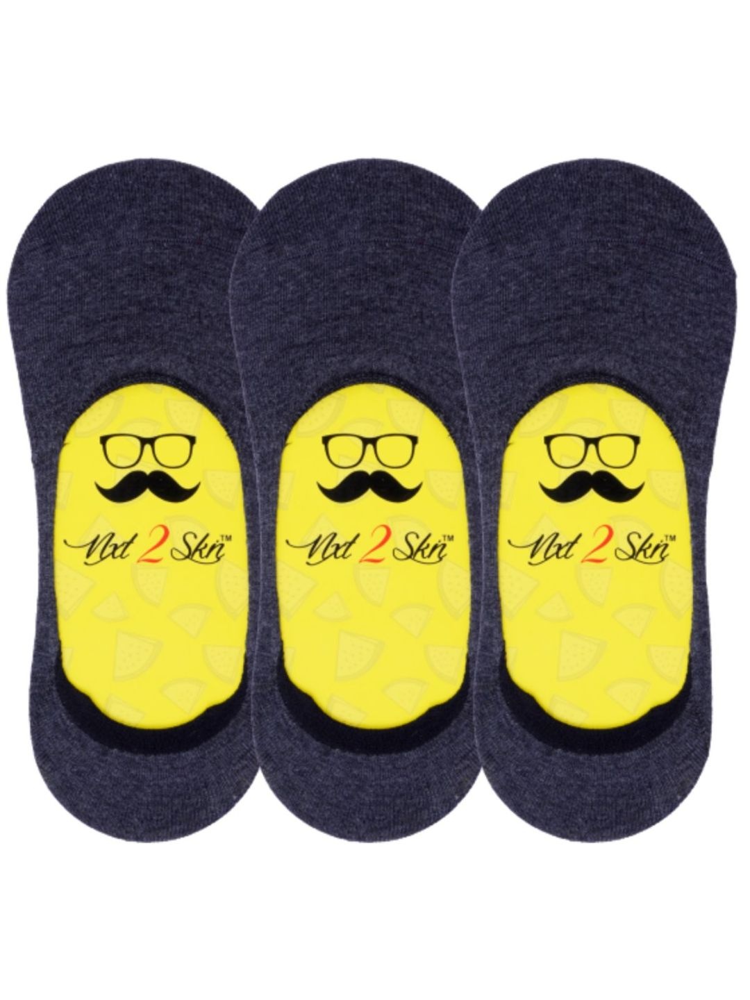 

N2S NEXT2SKIN Men Pack Of 3 Charcoal Grey & Yellow Patterned Cotton Shoe Liners