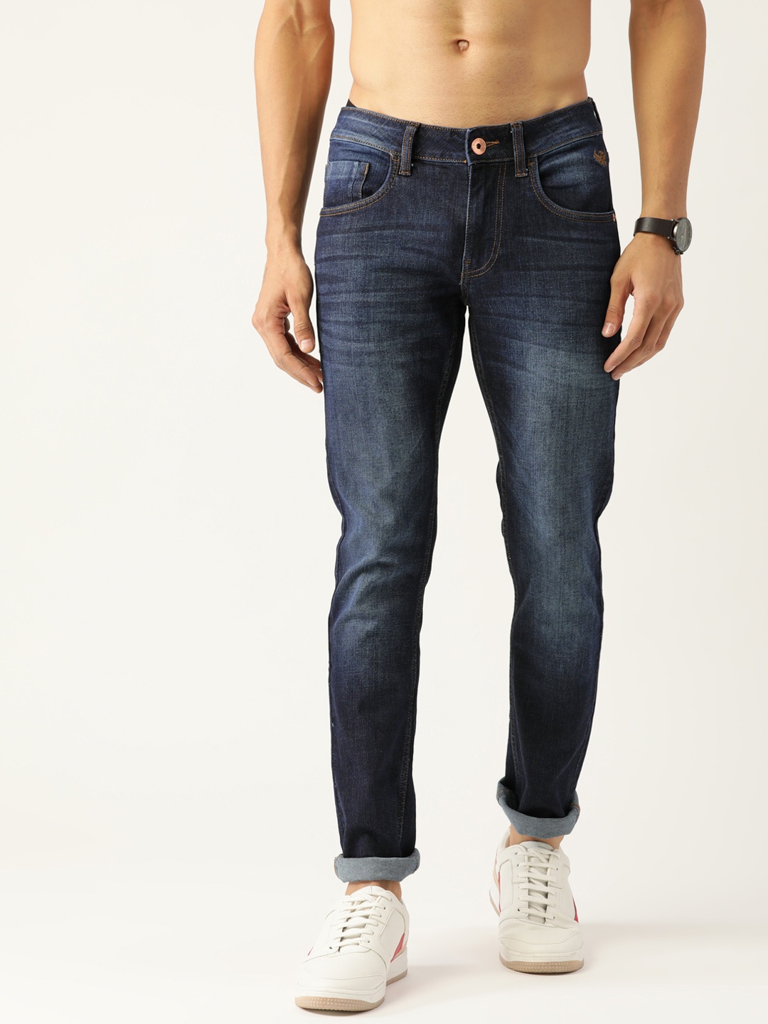 

Flying Machine Men Navy Blue Jackson Skinny Fit Low-Rise Light Fade Stretchable Jeans