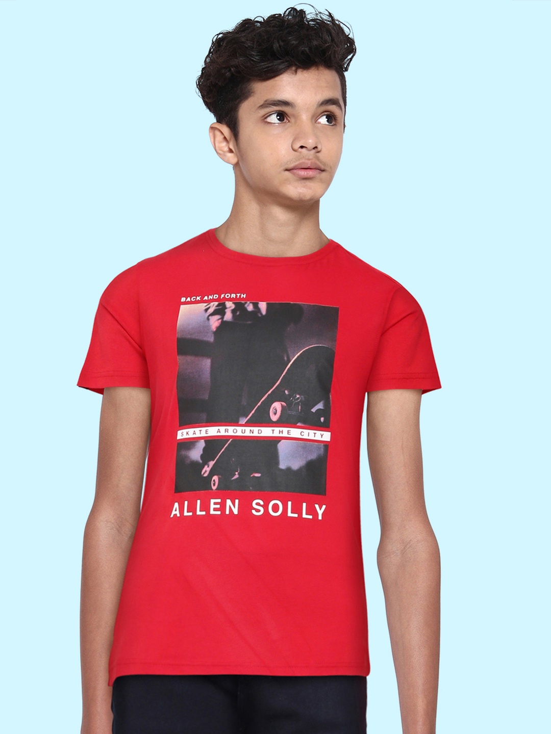 

Allen Solly Junior Boys Red & Black Skateboarding Printed Cotton T-shirt