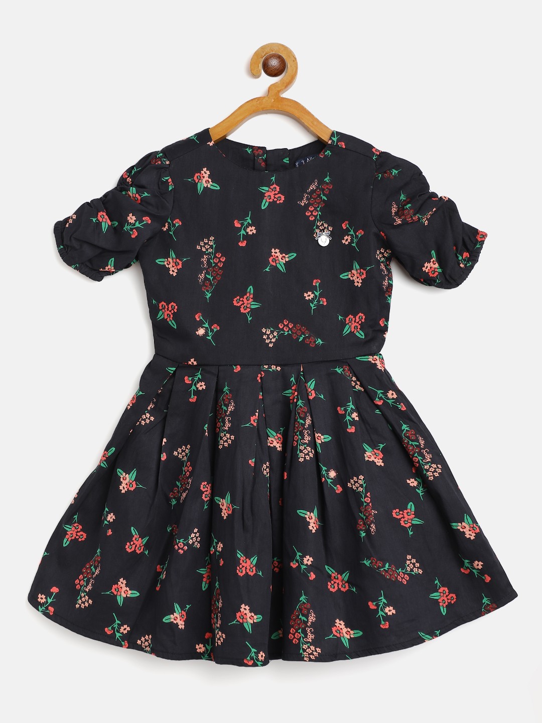 

Allen Solly Junior Girls Black & Peach-Coloured Floral Cotton Fit & Flare Dress