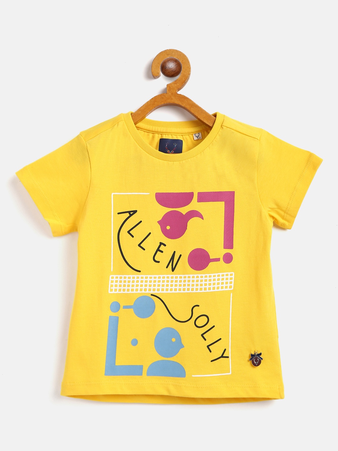 

Allen Solly Junior Girls Mustard Yellow Magenta Pure Cotton Brand Logo Print Pure Cotton T-shirt