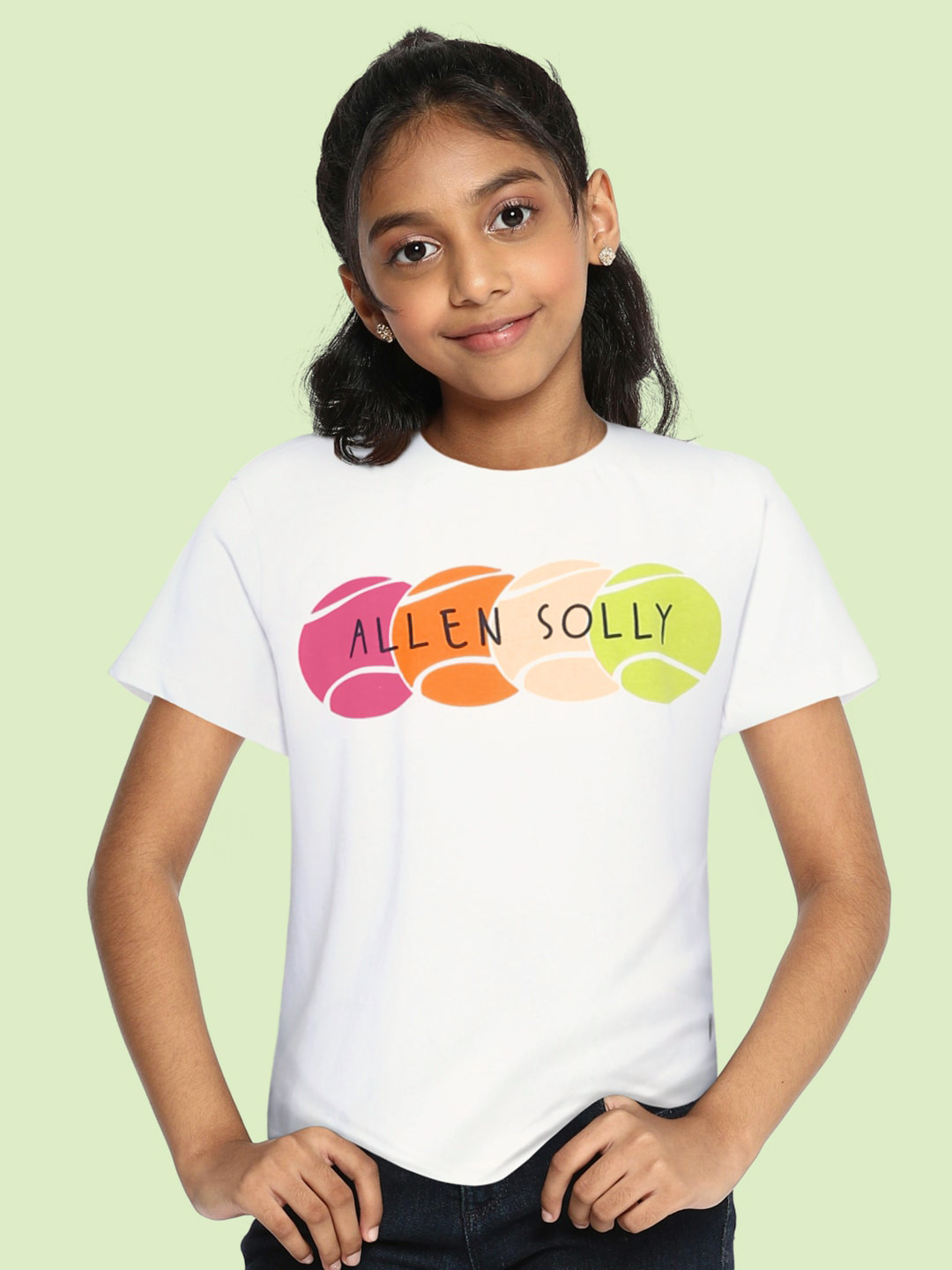 

Allen Solly Junior Girls White Pure Cotton Brand Logo Printed Pure Cotton T-shirt