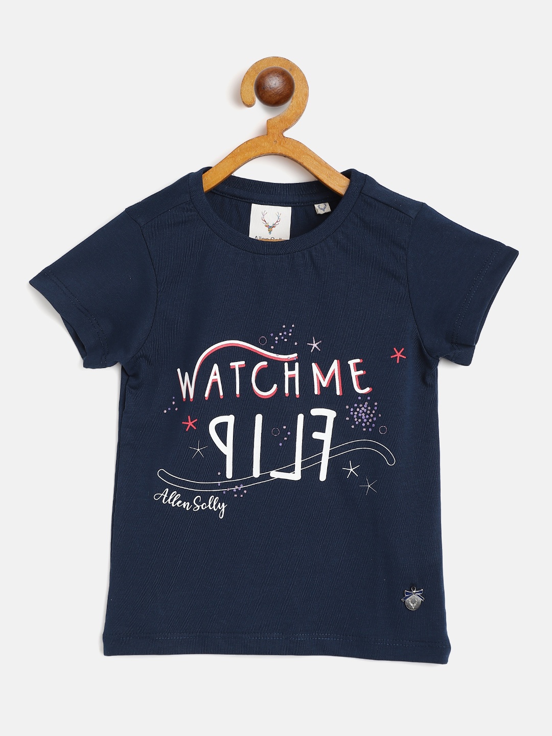

Allen Solly Junior Girls Navy Blue Cotton Typography Printed T-shirt