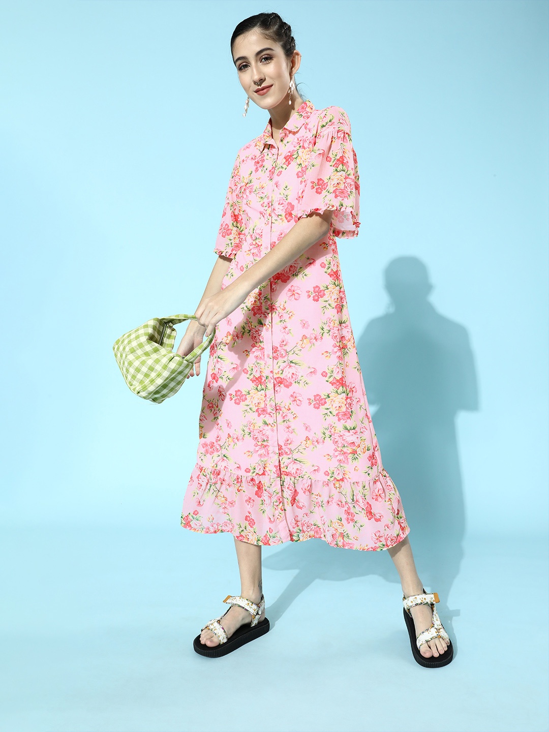 

Moda Rapido Women Pretty Pink Floral Flounced Dress