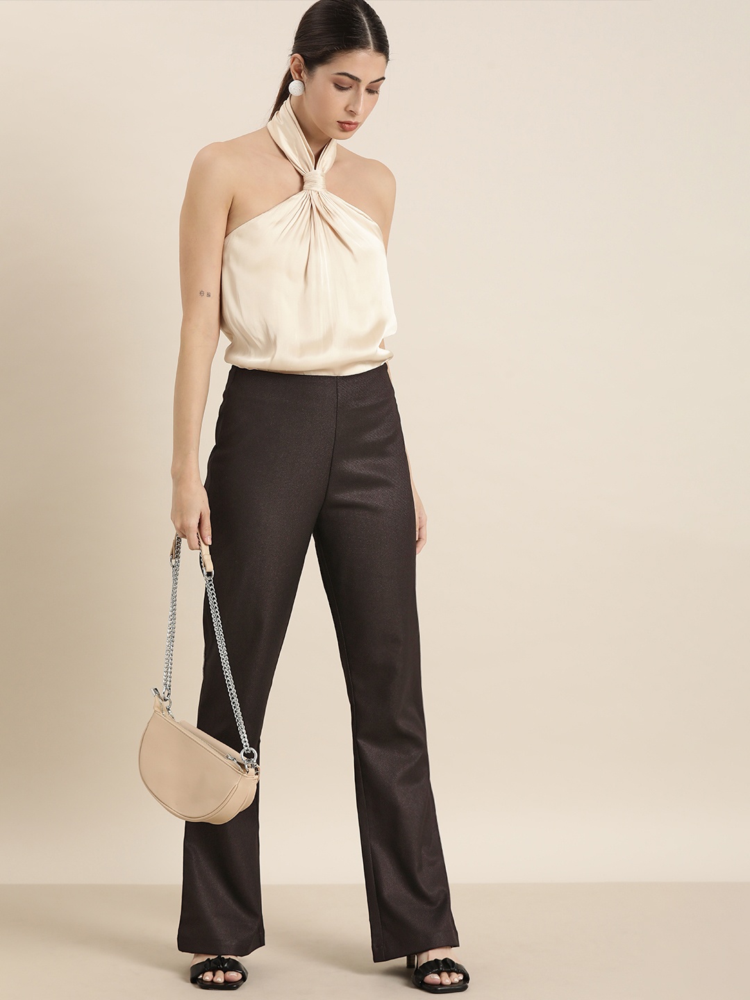 

Moda Rapido Women Black Textured Bootcut Trousers