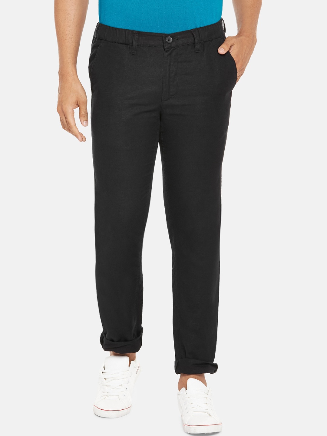 

BYFORD by Pantaloons Men Black Slim Fit Low-Rise Trousers