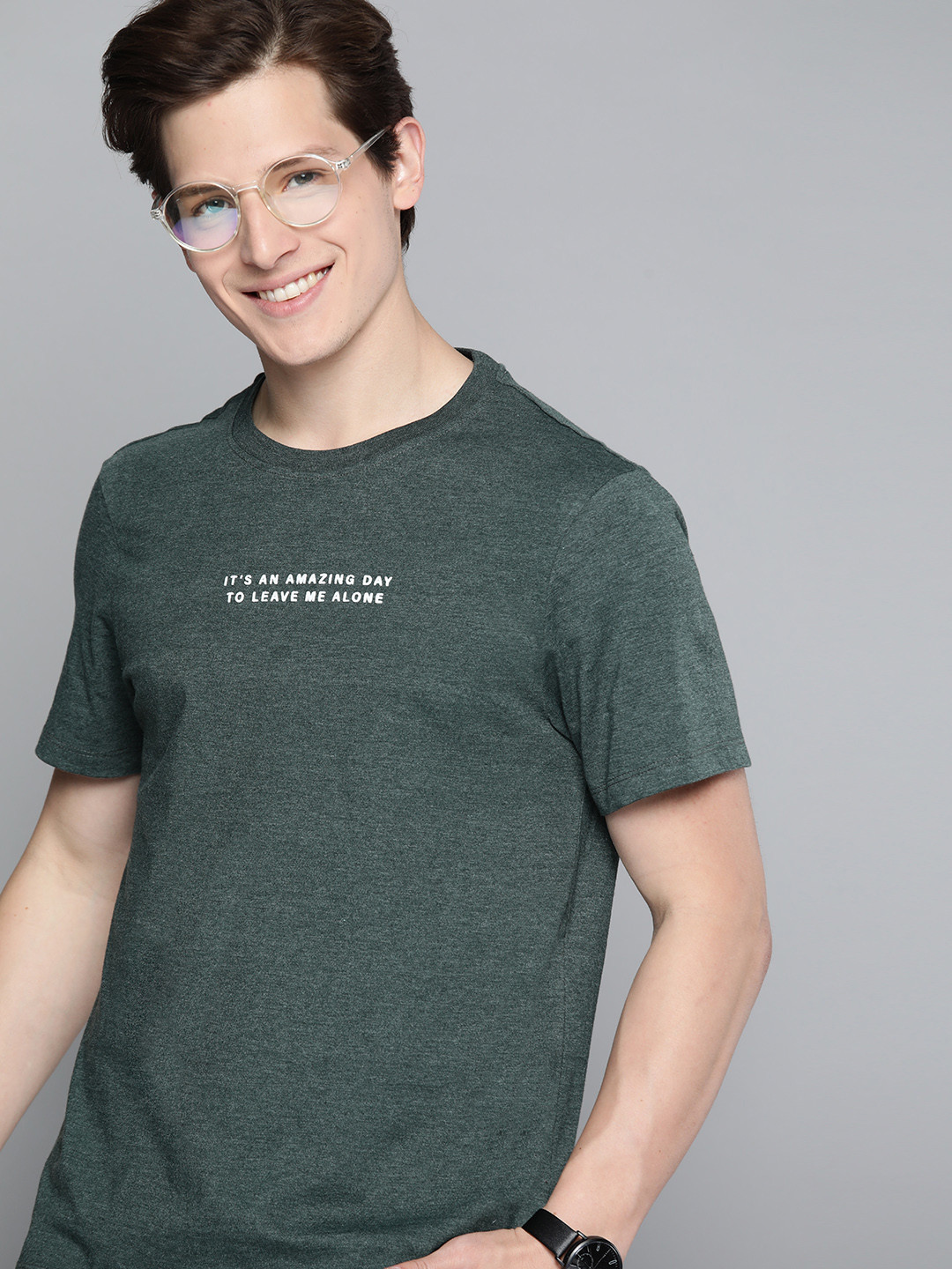 

Mast & Harbour Men Green & White Printed Detail T-shirt