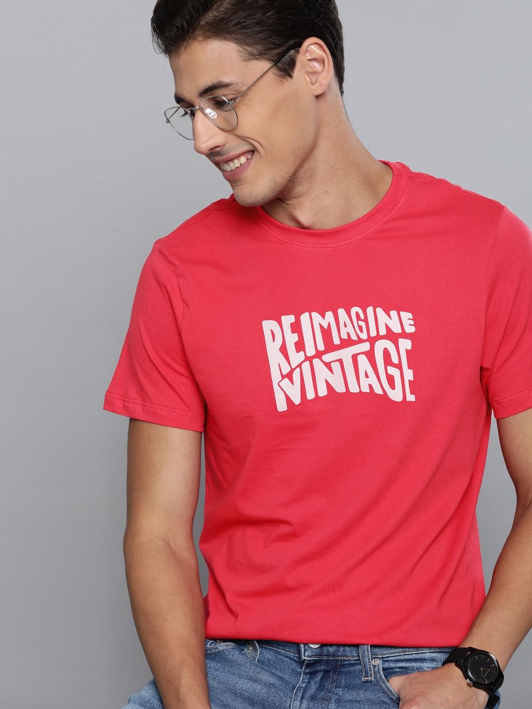 

Mast Harbour Men Coral Red Pure Cotton Typography Printed Wardrobe Essentials Pure Cotton T-shirt