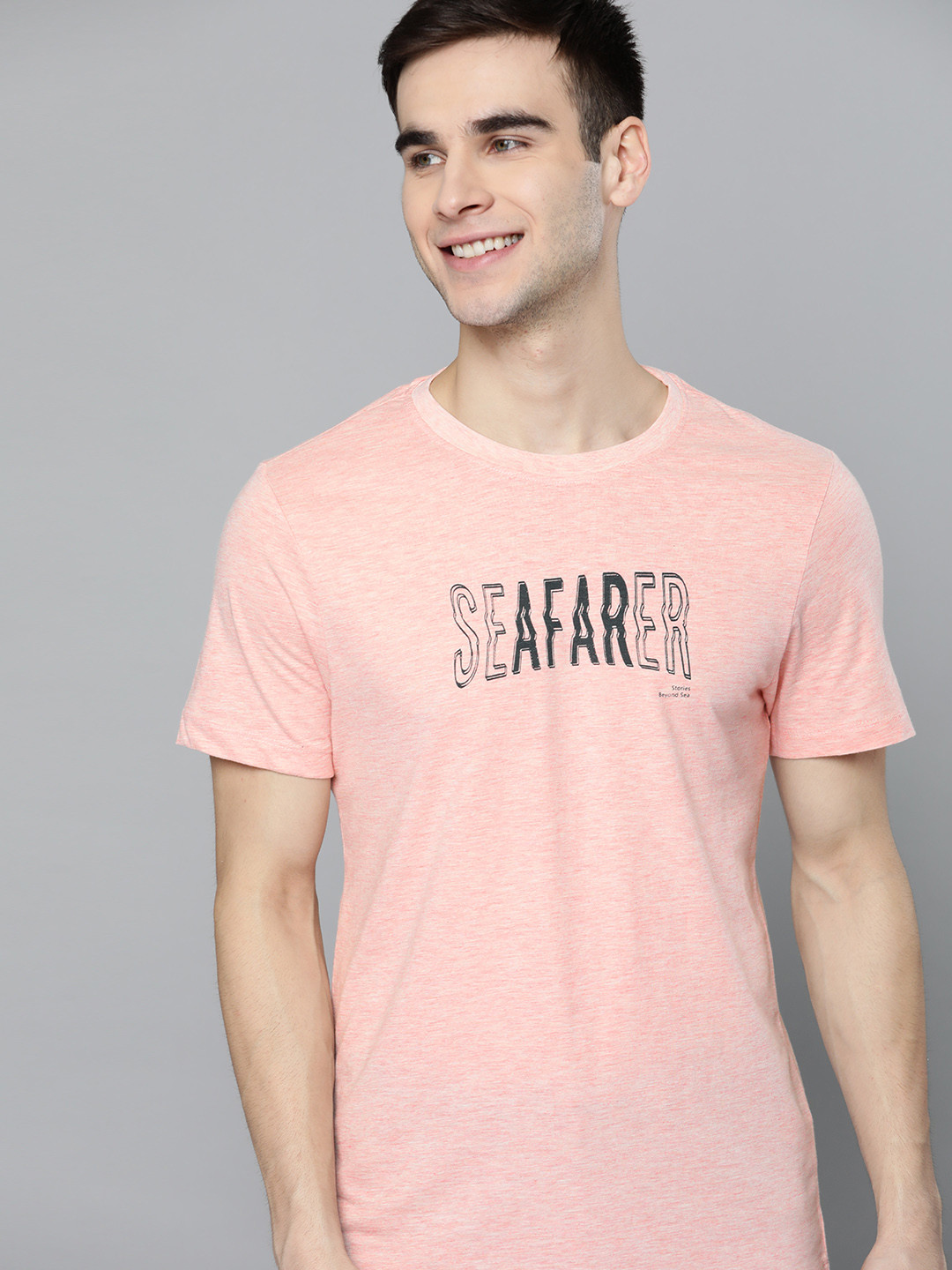 

Mast & Harbour Handcrafted Men Peach-Coloured & Black Printed T-shirt