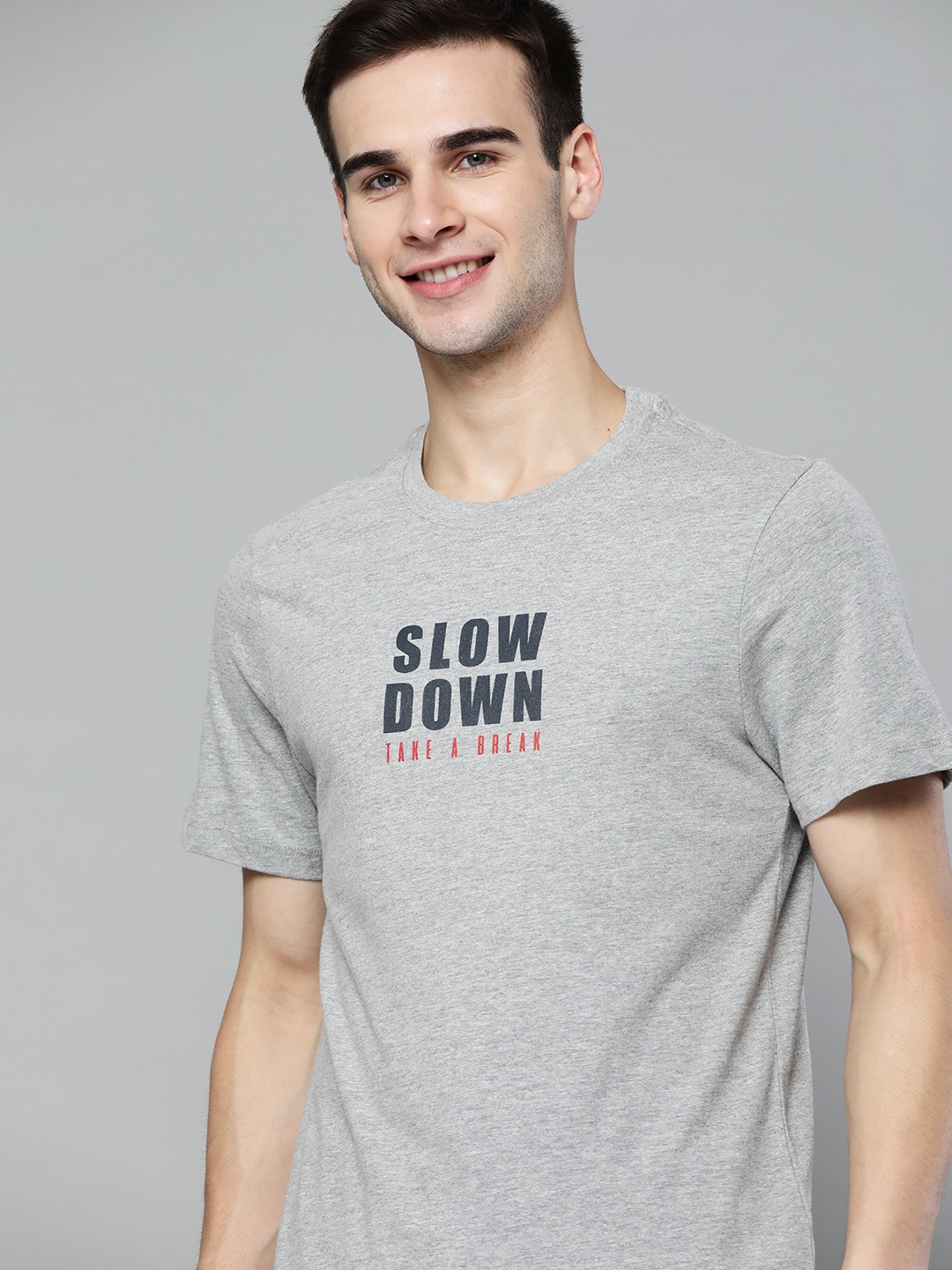 

Mast & Harbour Men Grey Melange Typography Printed T-shirt