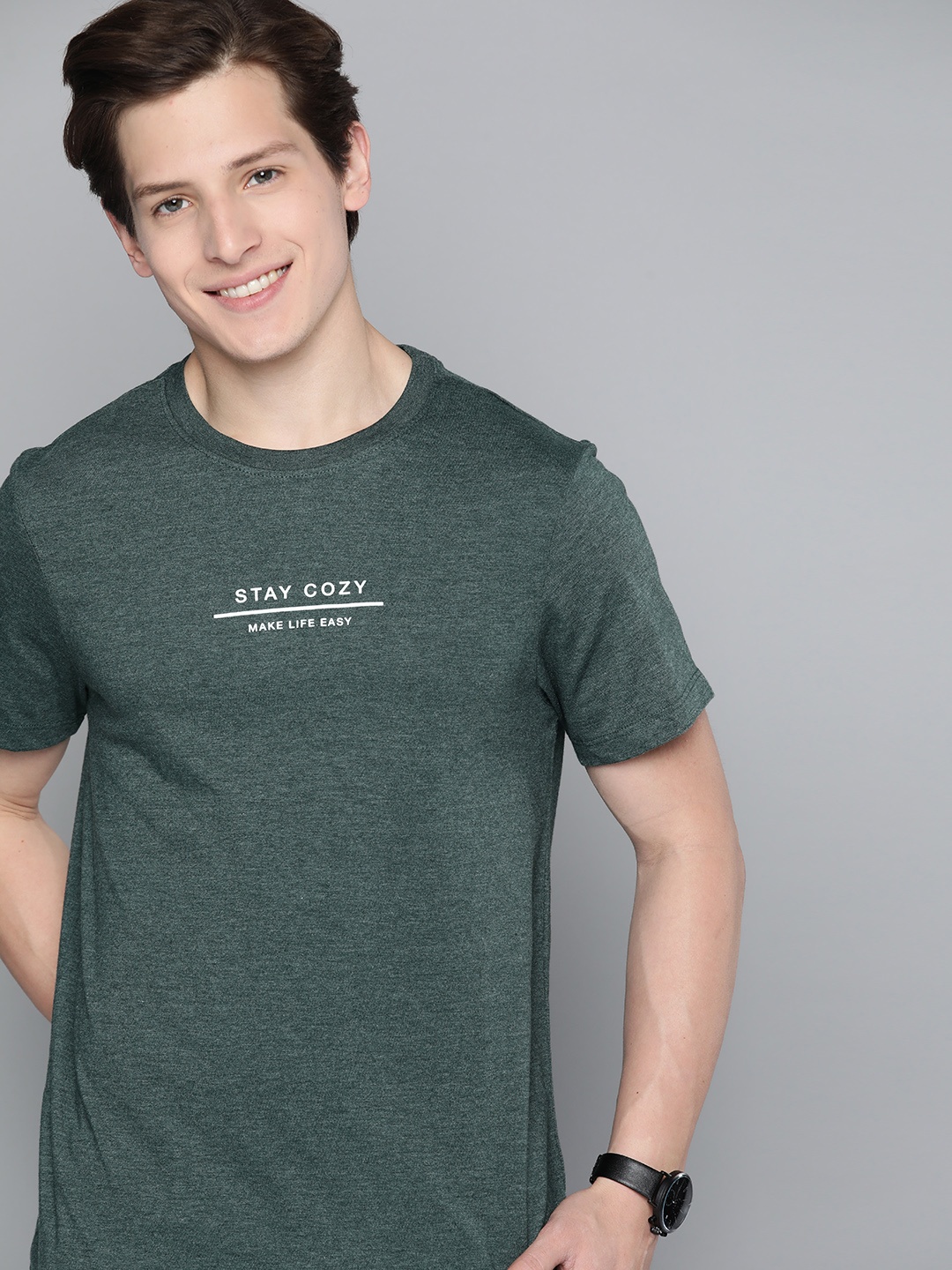 

Mast & Harbour Men Green & White Printed Detail T-shirt