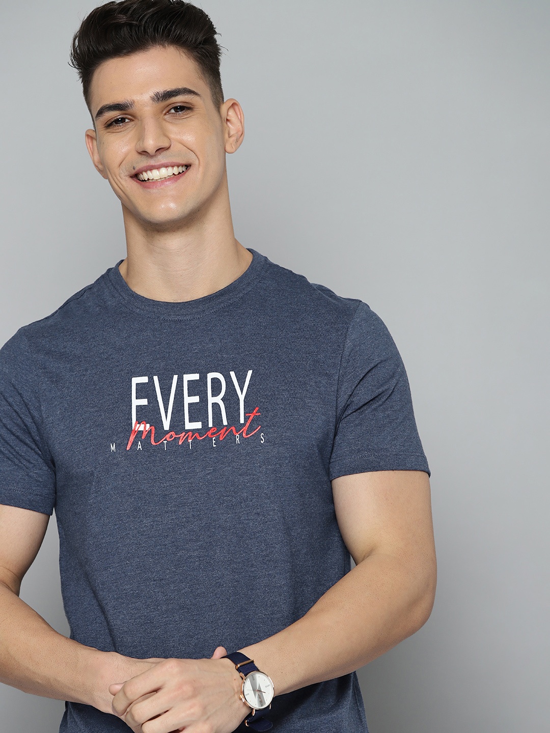 

Mast & Harbour Men Navy Blue Typography Printed T-shirt