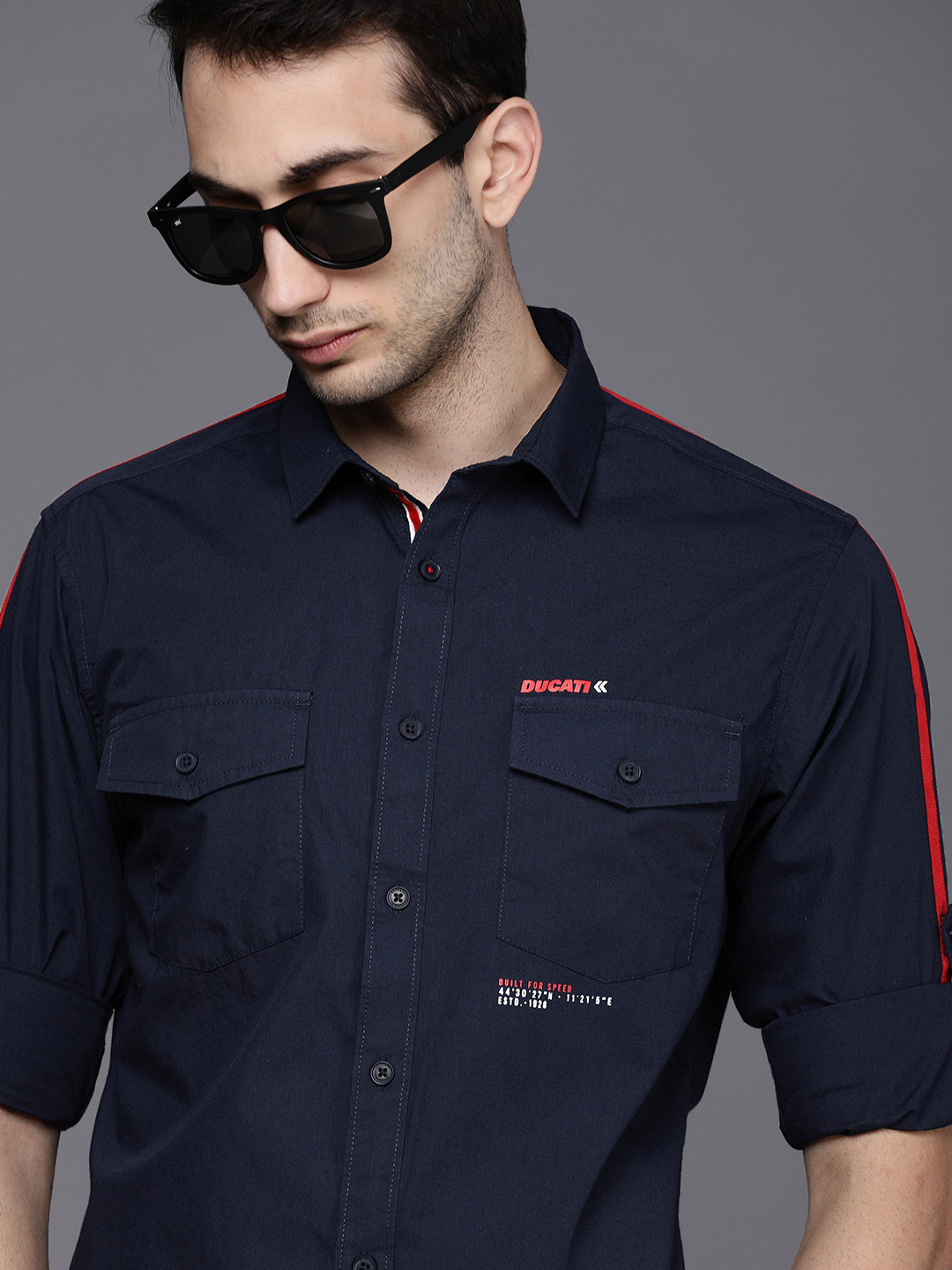 

Ducati Men Navy Blue Solid Casual Shirt
