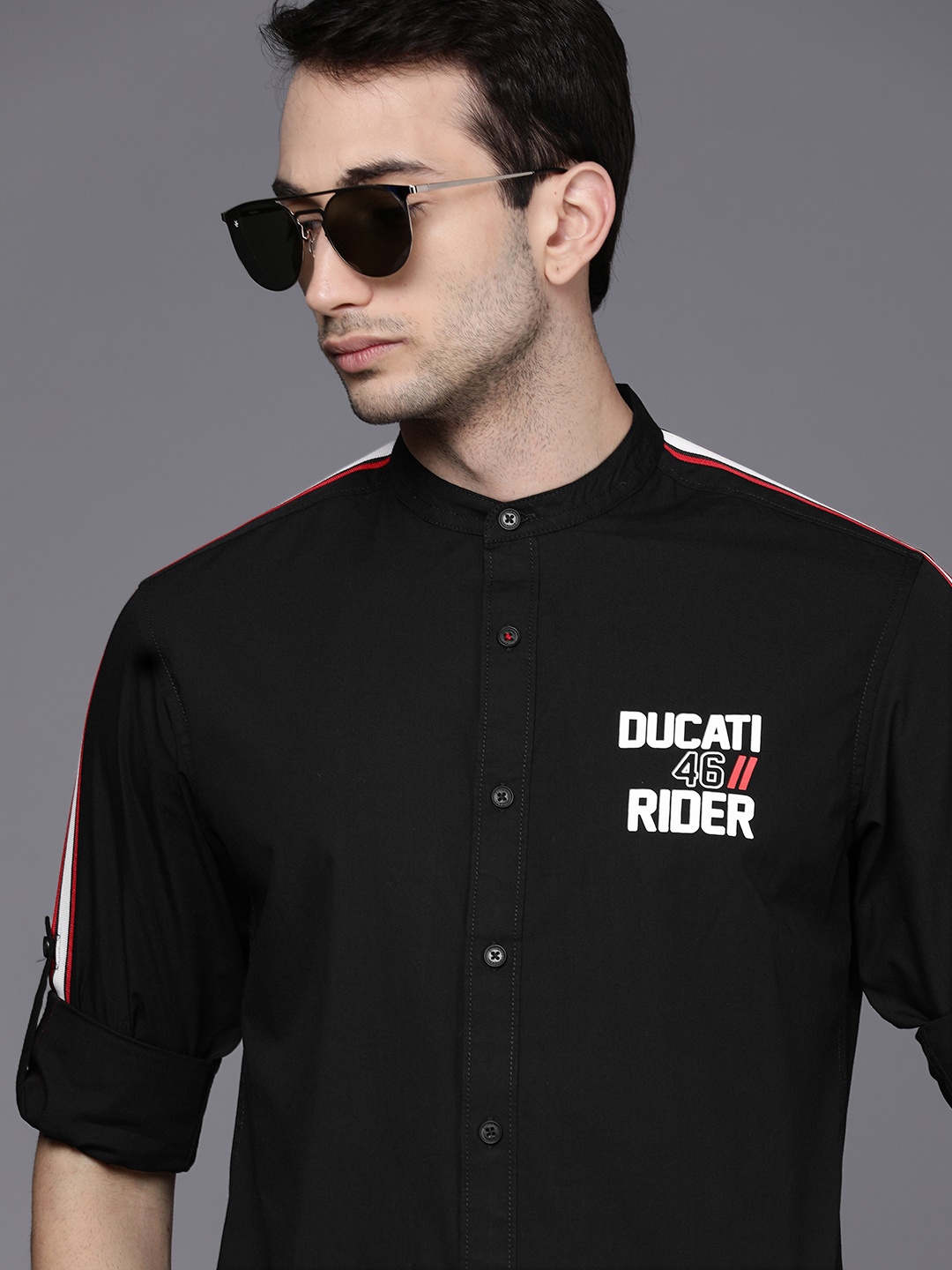 

Ducati Men Black Opaque Printed Side Taped Pure Cotton Casual Shirt