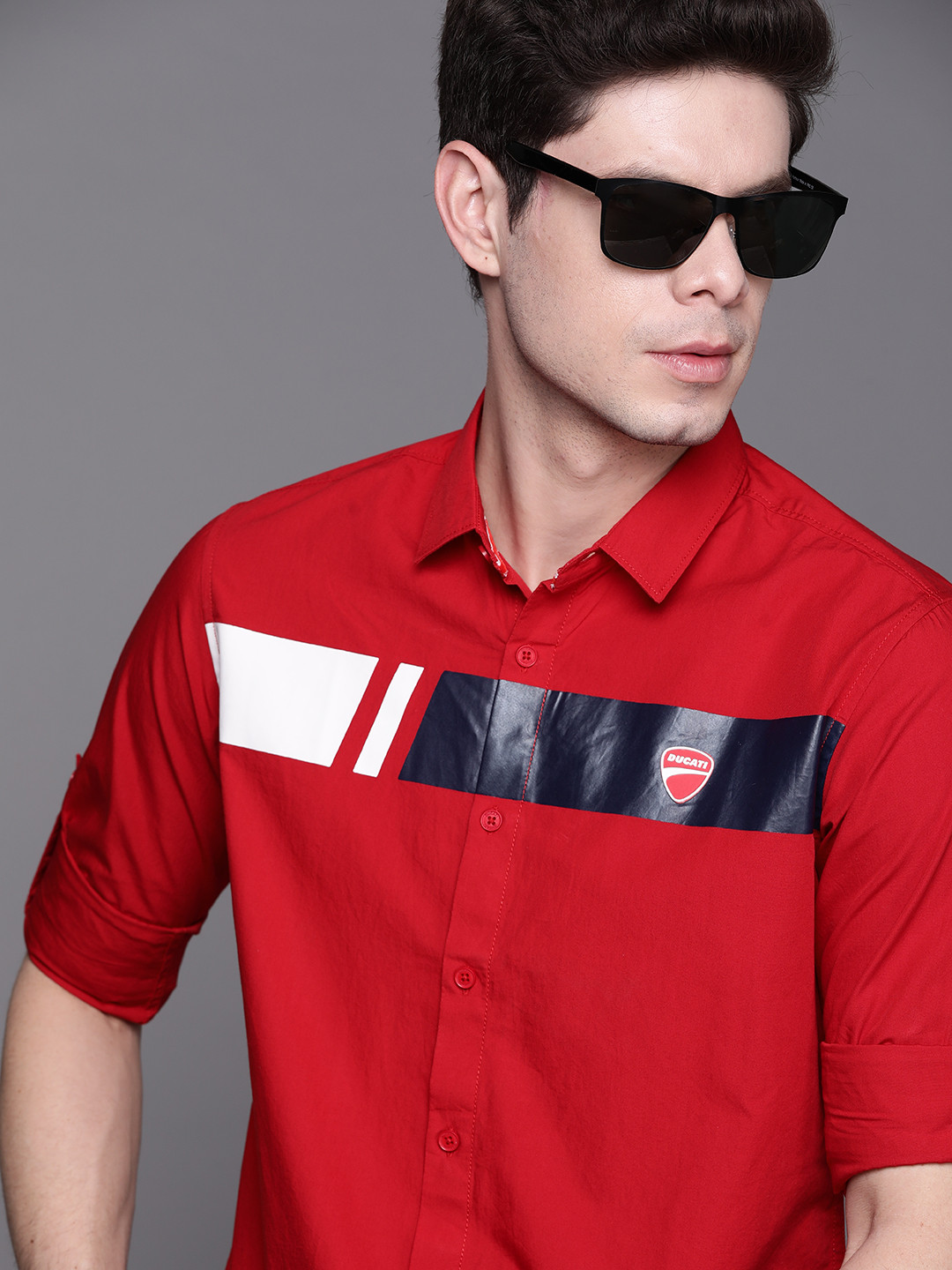 

Ducati Men Red Pure Cotton Printed Detail Casual Shirt