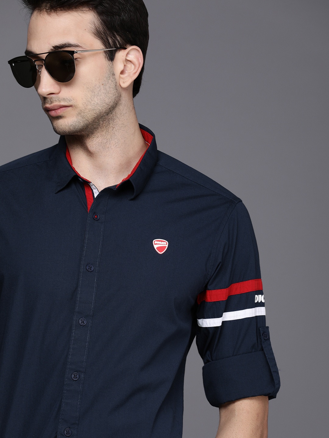 

Ducati Men Navy Blue Solid Casual Shirt