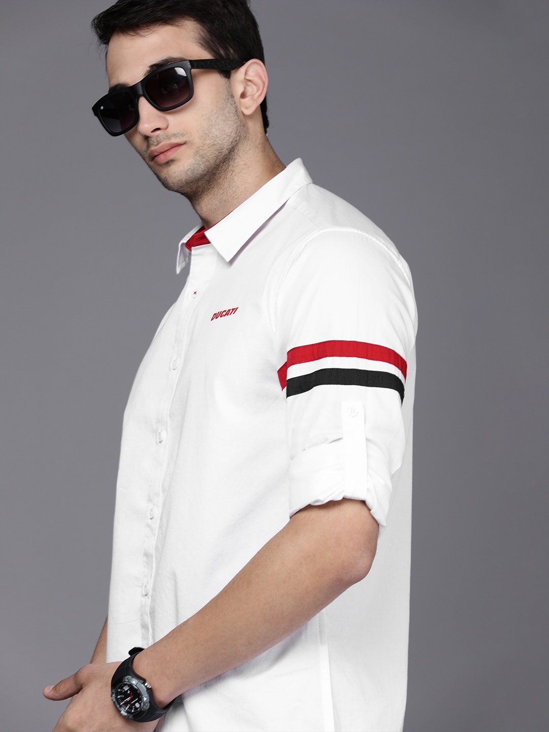 

Ducati Men White Solid Casual Shirt