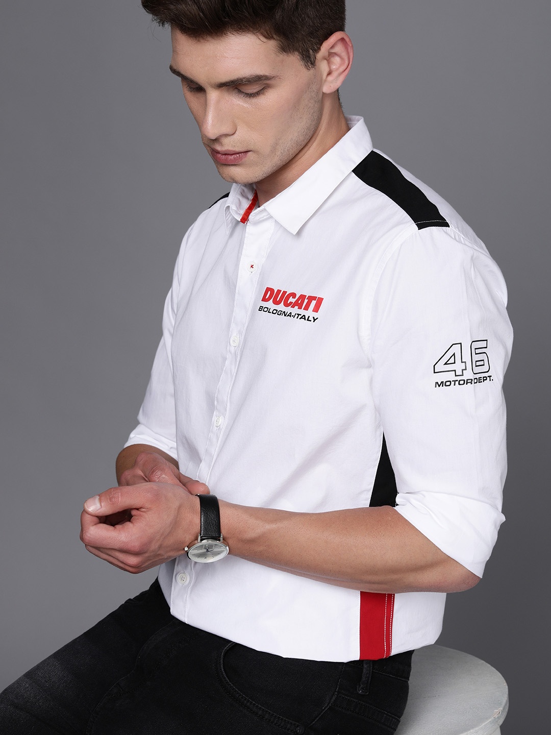 

Ducati Men White Opaque Pure Cotton Casual Shirt
