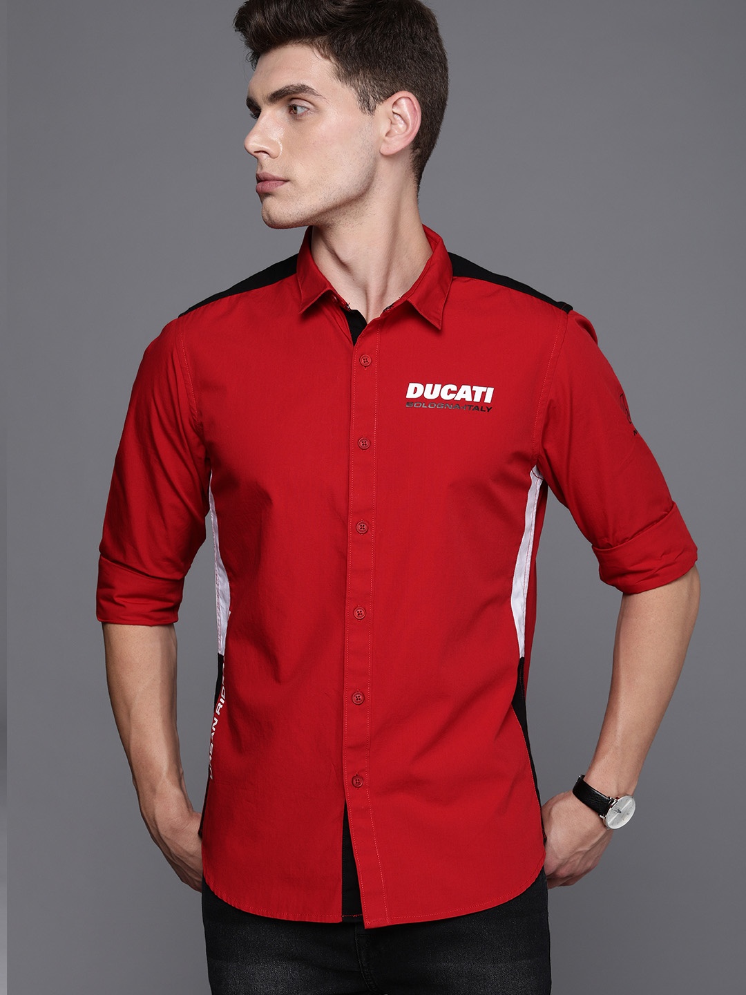 

Ducati Men Red Opaque Pure Cotton Casual Shirt