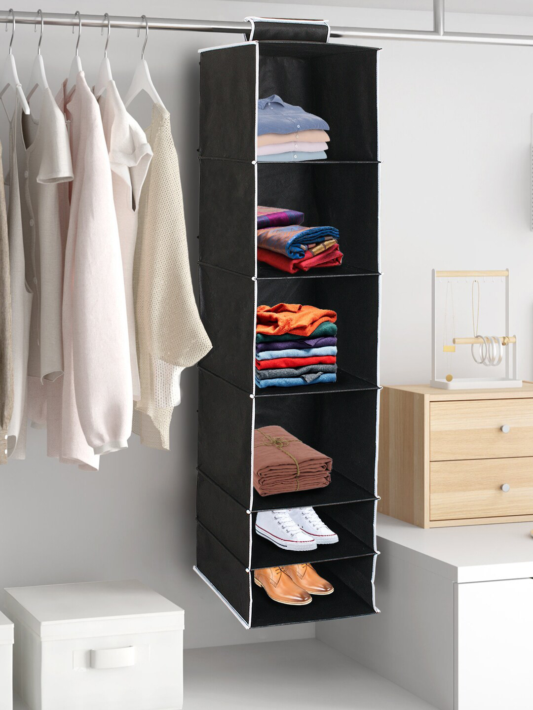

prettykrafts Black & White Solid 6 Tiers Hanging Organizer