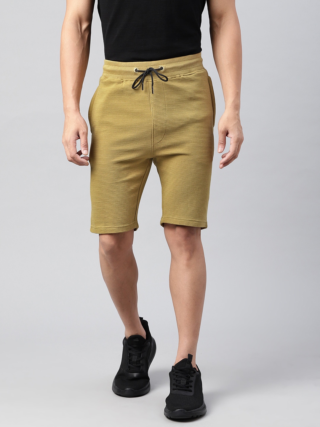 

ManQ CASUAL Men Khaki Ribbed Slim Fit Training Sports Shorts