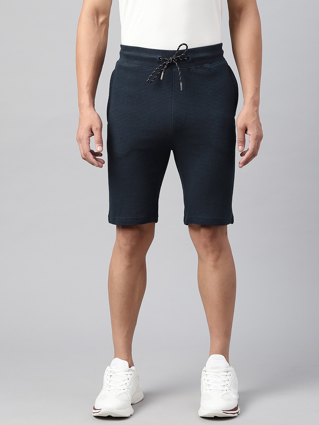 

ManQ CASUAL Men Navy Blue Ribbed Slim Fit Training Sports Shorts
