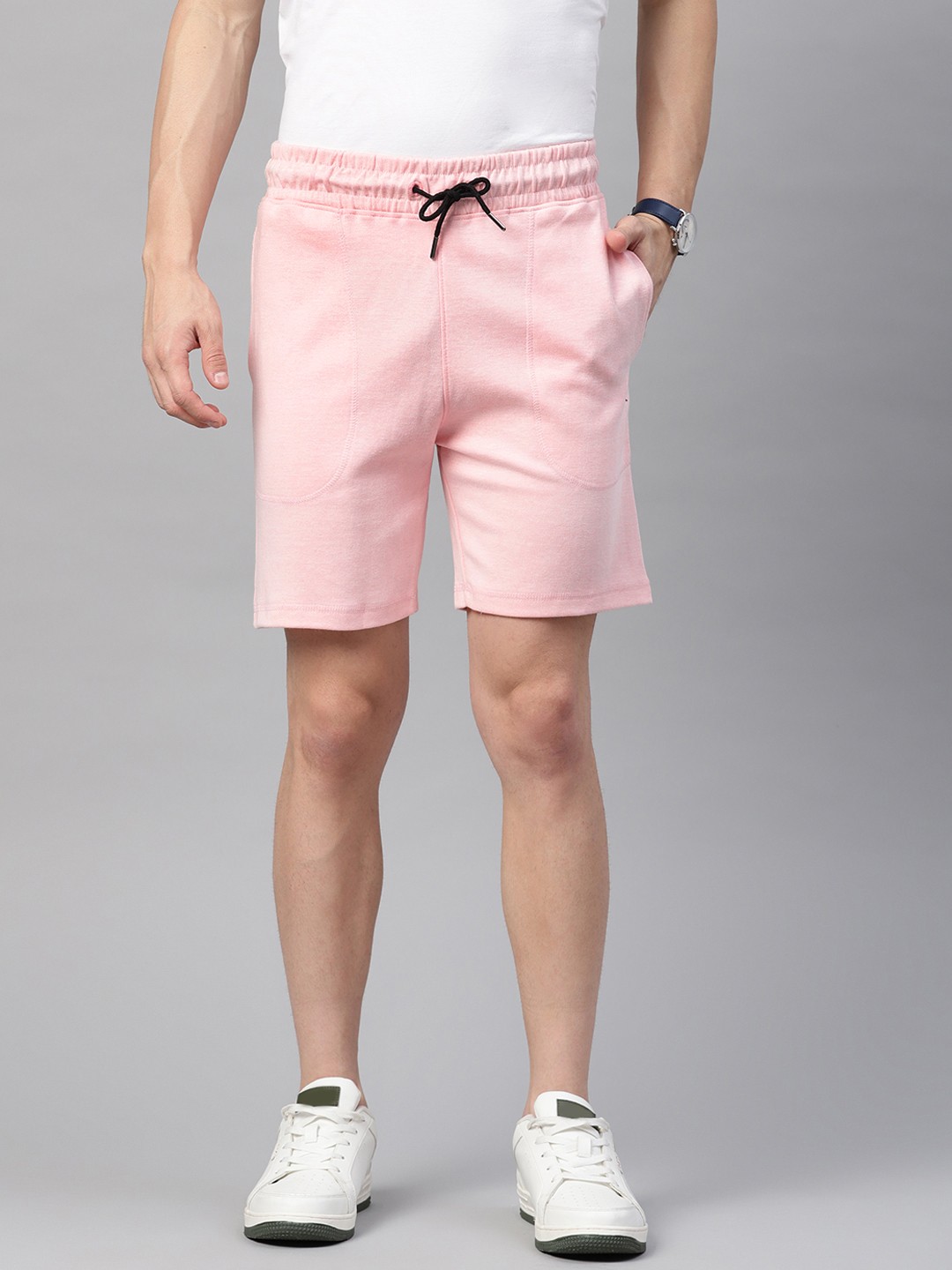 

ManQ CASUAL Men Pink Slim Fit Mid-Rise Cotton Training Shorts