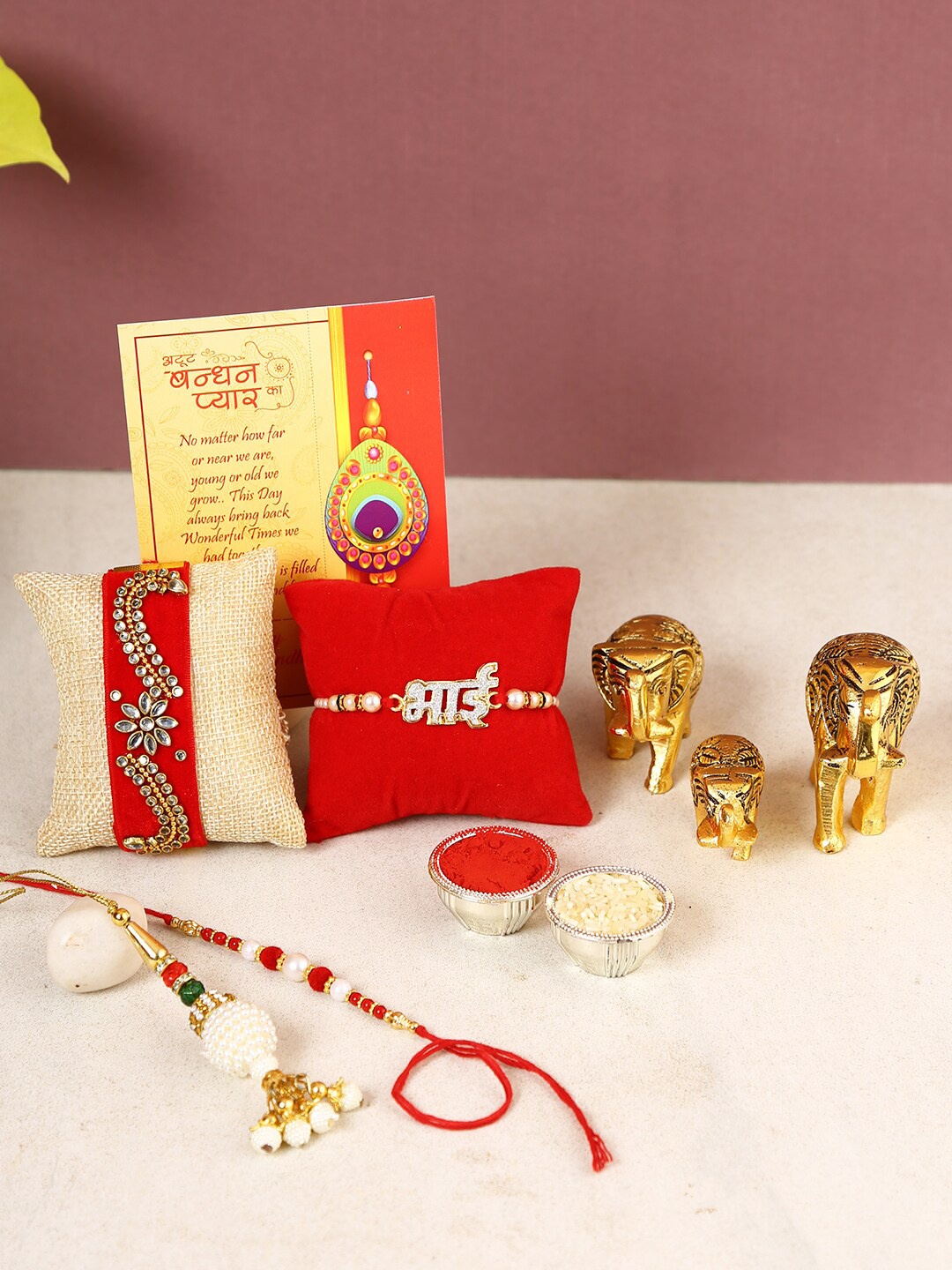 

Rakhi For Brother With Gift Metal Elephant Statue, Multi