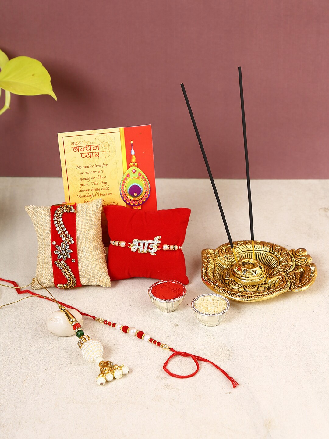CraftVatika Set of 4 Rakhi With Incense Holder, Multi