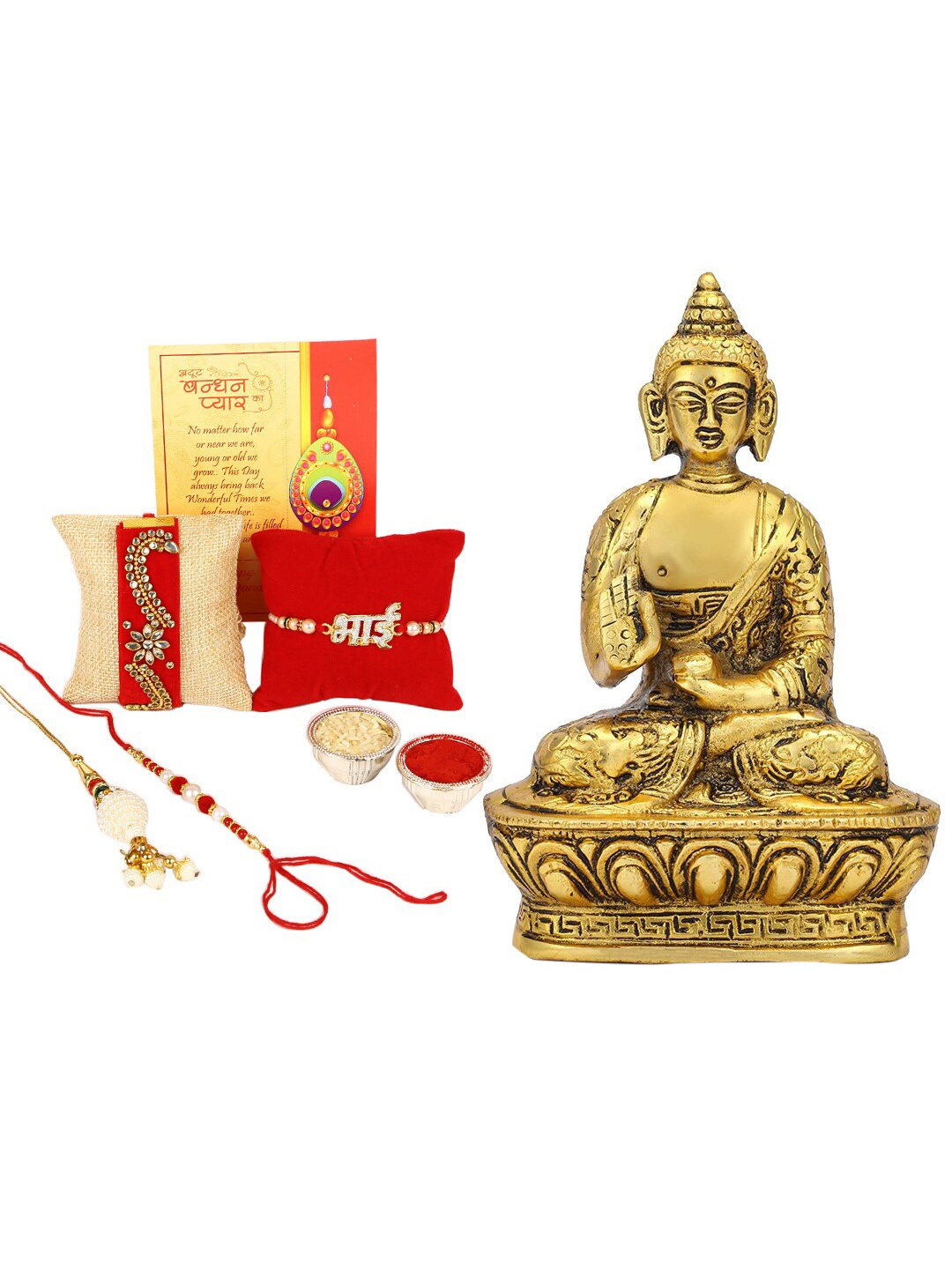 

CraftVatika Set of 4 Rakhi with Buddha Idol, Multi