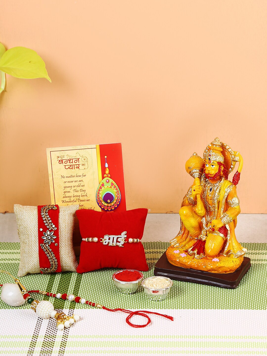 

CraftVatika Set of 4 Rakhi with Lord Hanuman Idol, Multi