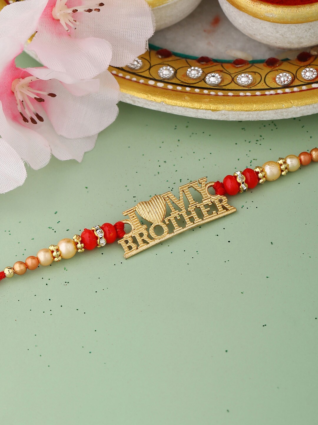

VoyllaI Love My Brother Designer Rakhi with Roli Chaawal Pack, Red