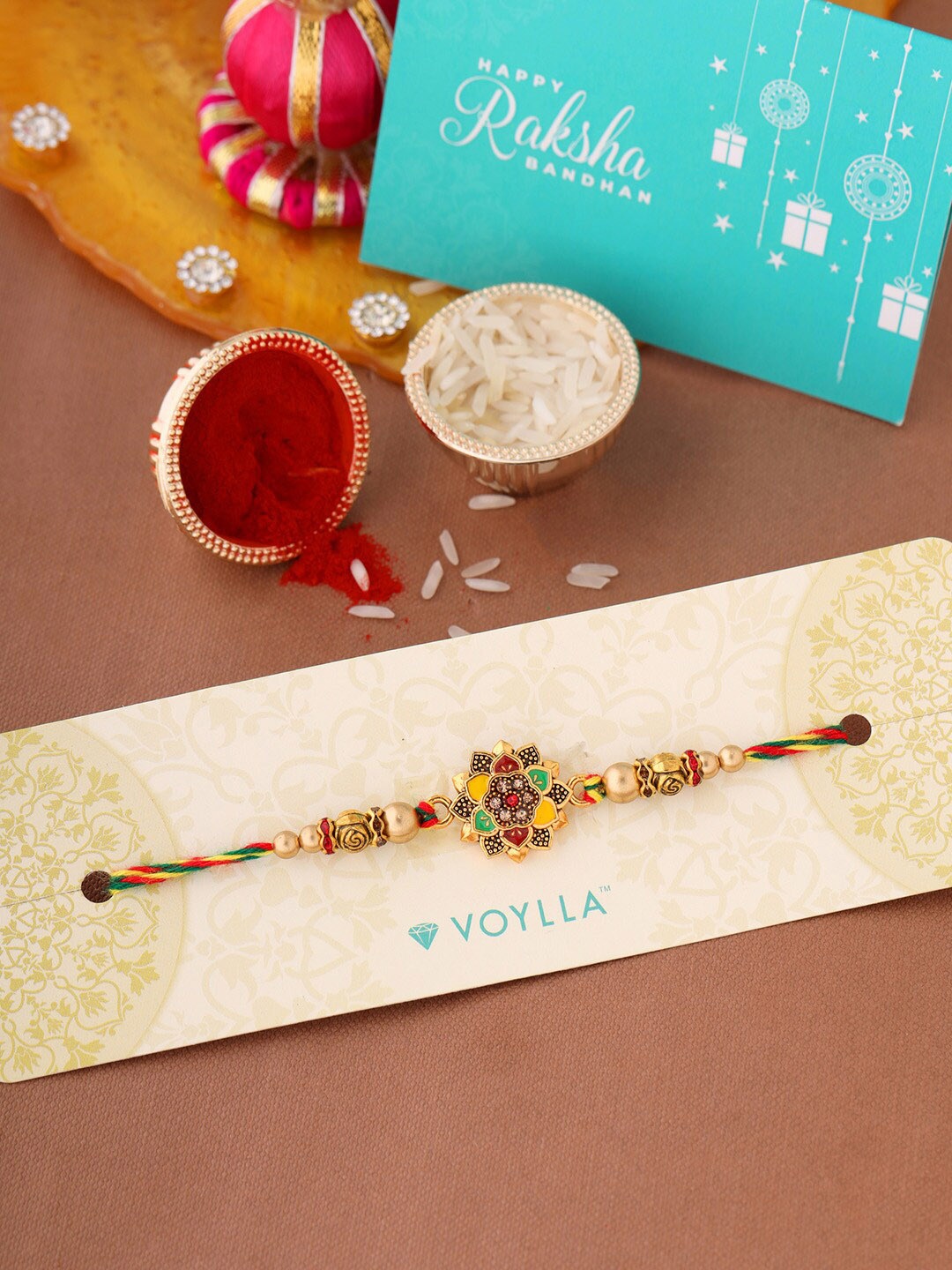 

Voylla Multicolor Floral Enameled Rakhi, Multi