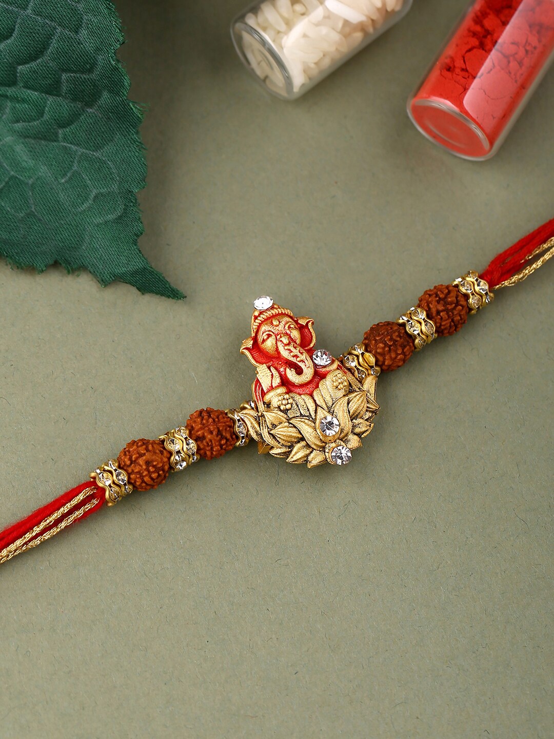 

Voylla Unisex Divine Rudraksha Ganesha Rakhi, Red