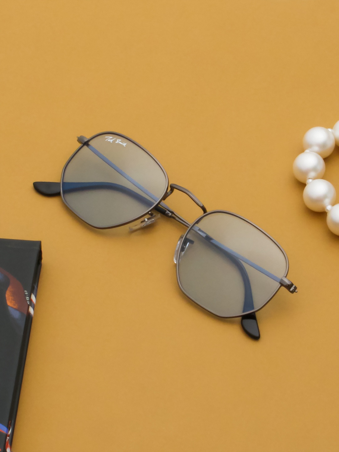 

Ted Smith Unisex Blue Lens & Black Square Sunglasses with UV Protected Lens HEXON_C6
